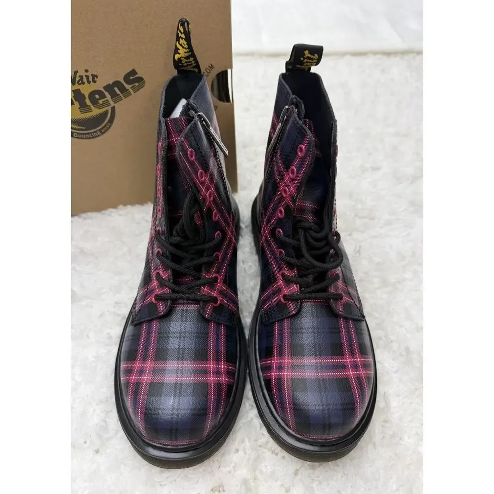 Dr. Martens 1460 Pascal J Kids Boots Athena Pop Plaid Print Black Multi Size 4 5